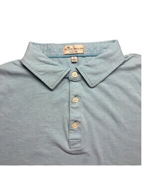 Peter Millar Crown Soft Men's Polo Shirt XL Aqua White Stripe Pima Cotton Silk